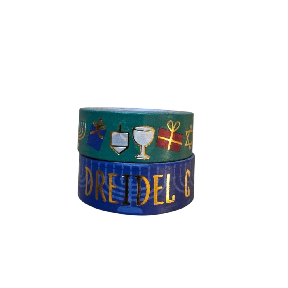 2 Roll Hanukkah Washi Tape Set - Blue & Gold Star of David/Dreidel